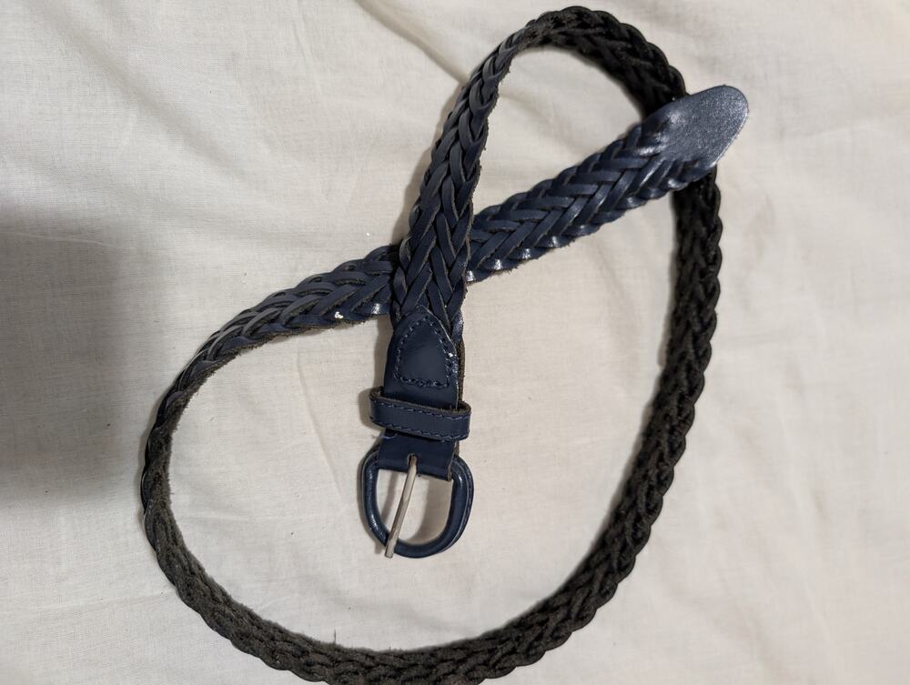 Vintage Navy Blue Braided Woven Leather Belt Size Small